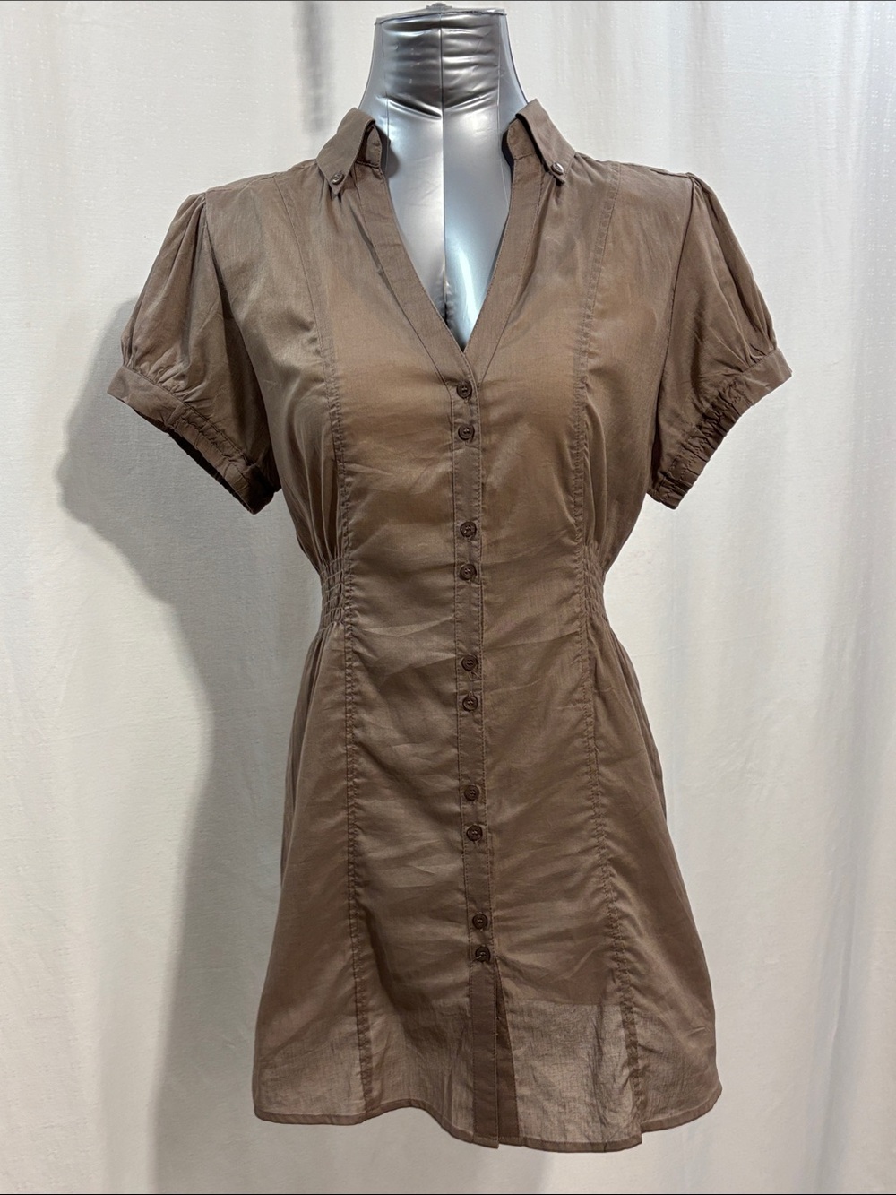 Antilia Femme Brown Button-Front Mini Dress 305 Large 100% Cotton every day work